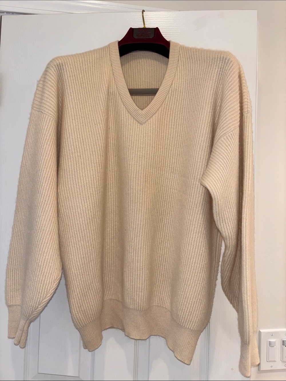 Ermenegildo Zegna Cream V Neck Cashmere Sweater